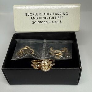 Avon Gold Buckle Earrings with Crystal Accents